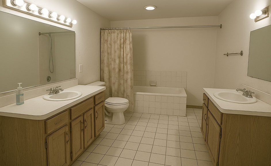 Old bathroom dual vanity