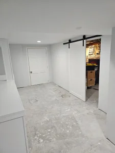 Basement renovation with barn door