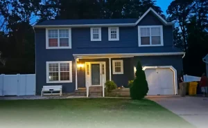 Blue house exterior renovation