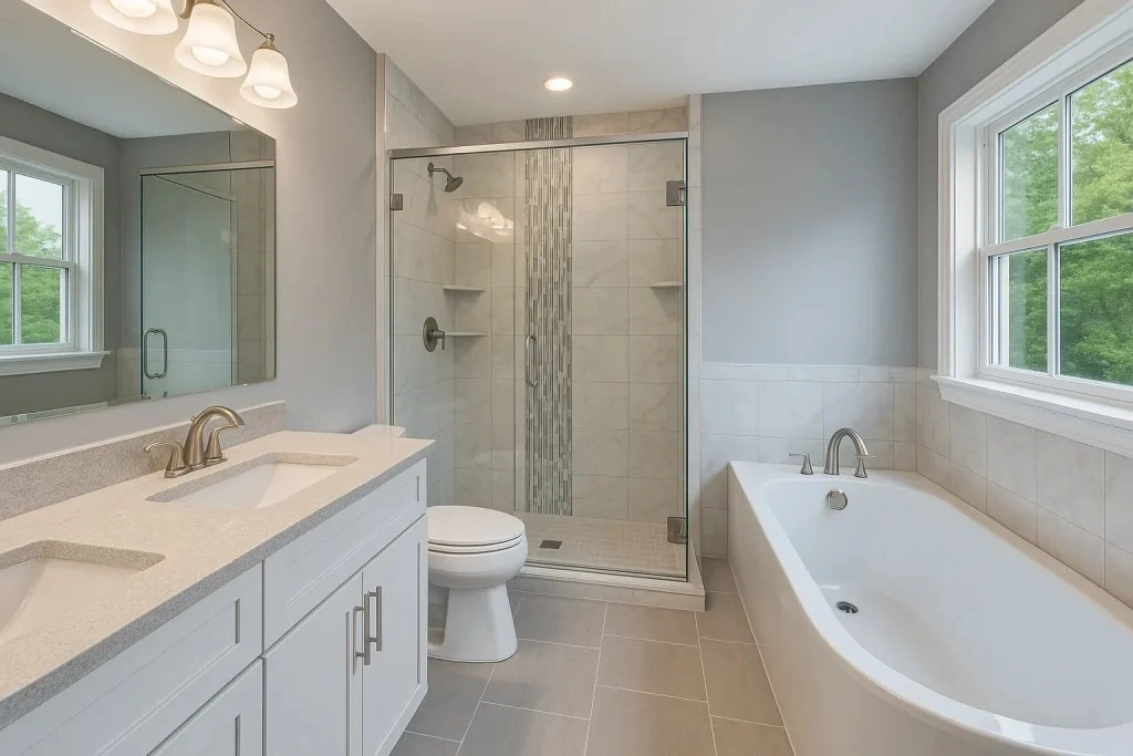 An aging-in-place bathroom remodeling project in Baltimore, MD with grab bars and accessibility upgrades.