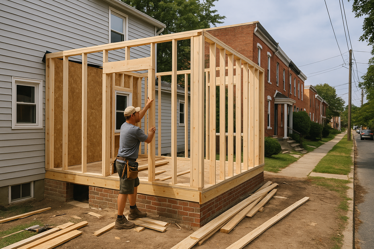 Room addition project in Baltimore, MD by Global Remodeling Pros showing expanded home space.