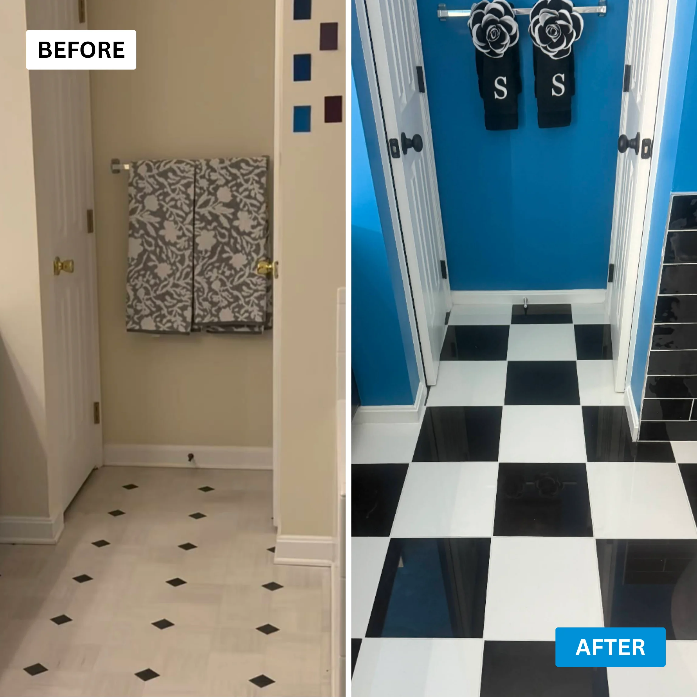 Primary bathroom remodel with a freestanding tub, glass walk-in shower and white tile floor