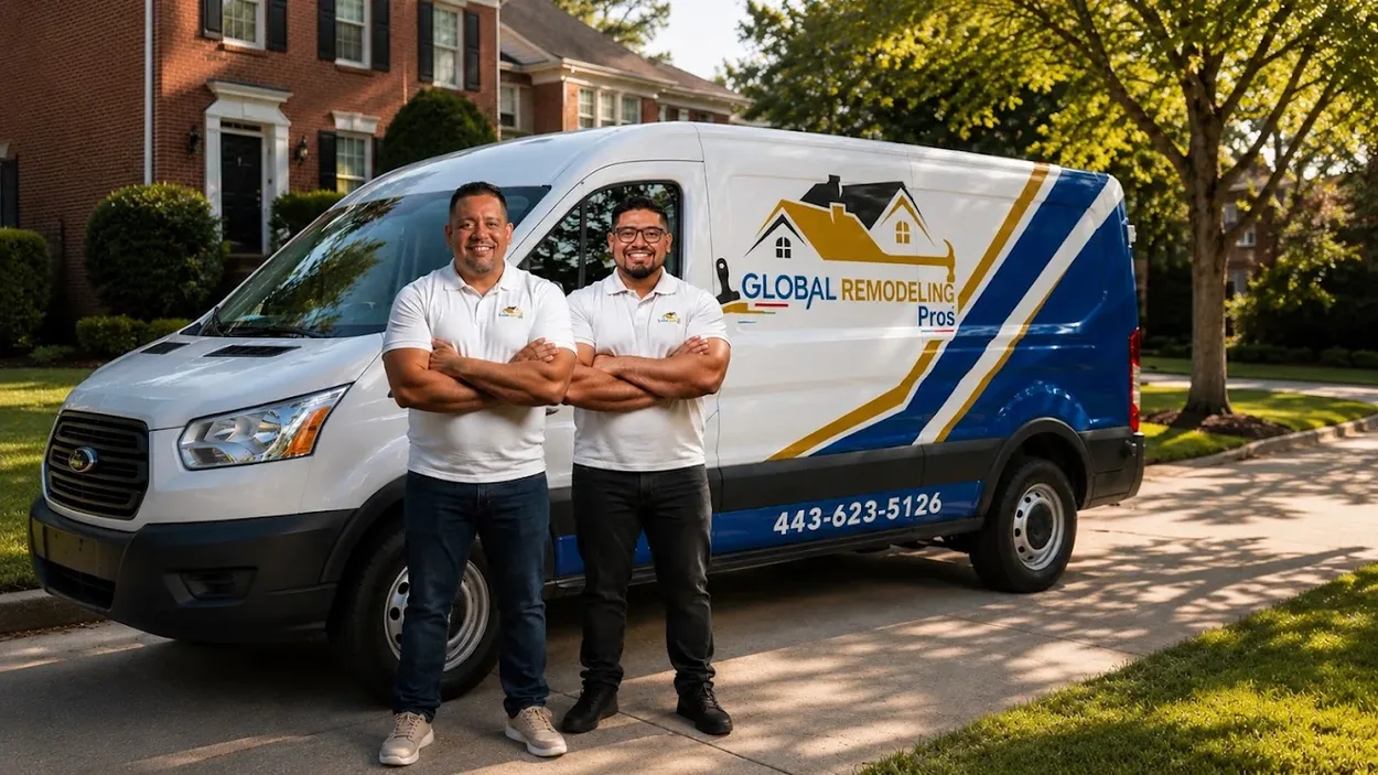 Global Remodeling Pros owners with their service van, serving Arnold, MD