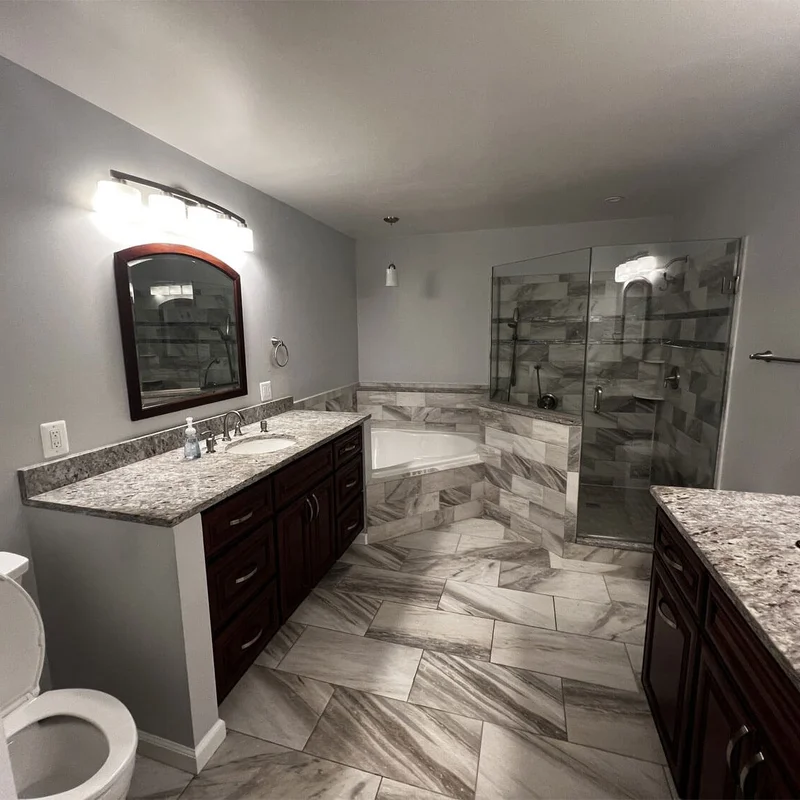 Glass shower and bathtub installed during a shower remodel in Columbia, MD