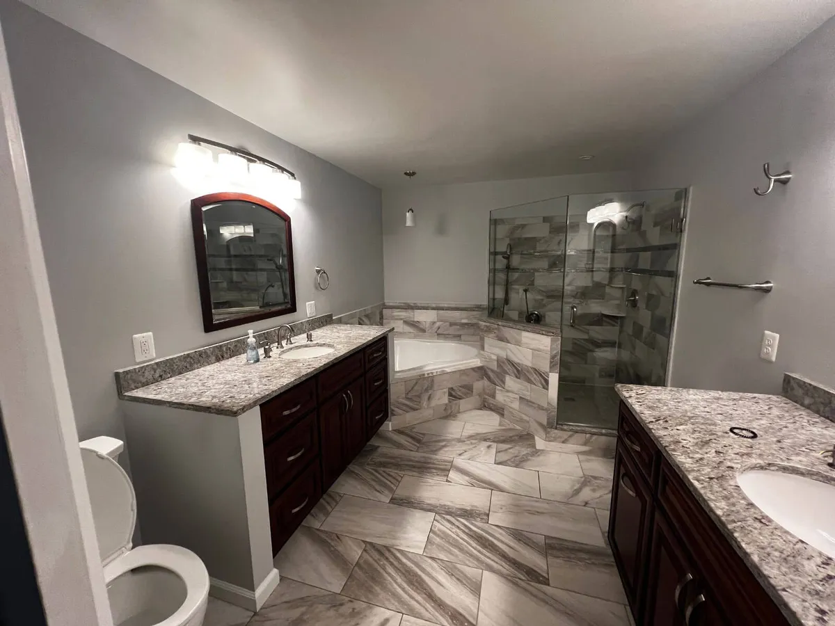Marble primary bathroom shower detail, Columbia MD